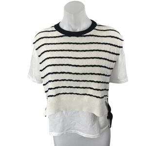 Zara Women's White Black Striped Overlay Short Sleeve Swaeter Vest Top Size M